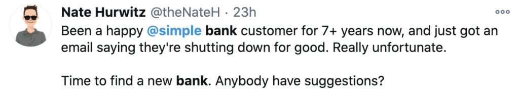 Simple bank shutting down